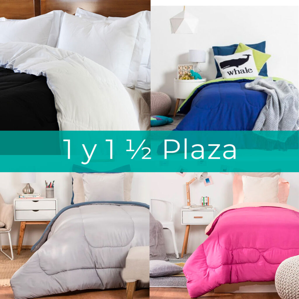 1, 1 ½ y TWIN SIZE - ACOLCHADO CUBRECAMA DUO COLORES LISOS REVERSIBLE MUY AMPLIOS!