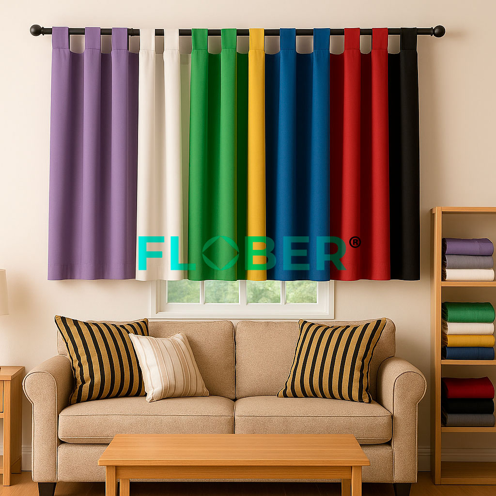 JUEGO DE CORTINAS CORTAS EN TELA TROPICAL PESADO (INCLUYE 2 PAÑOS DE 150x135cm APROX. CADA PAÑO)