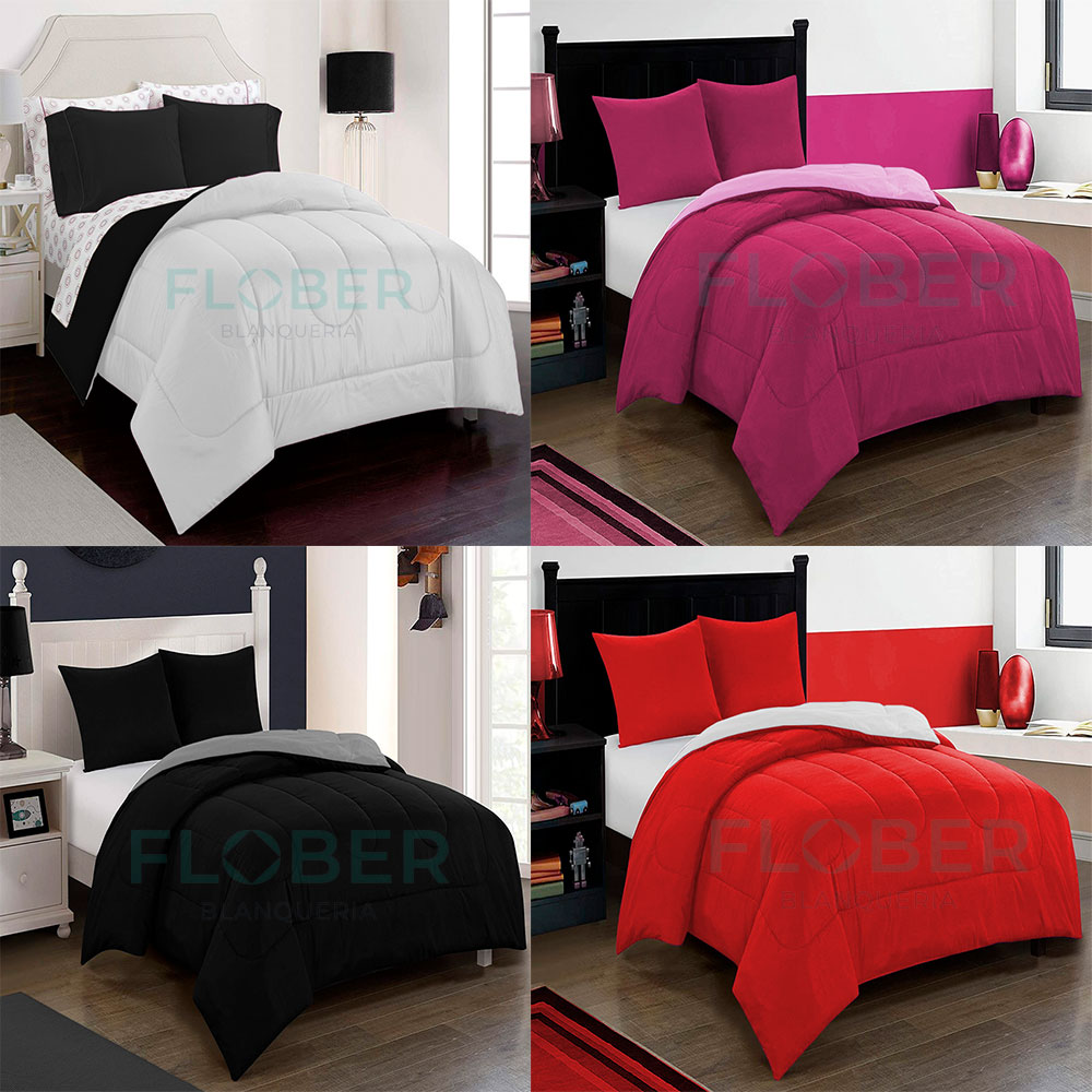 2, 2 ½ y FULL SIZE - ACOLCHADO CUBRECAMA DUO COLORES LISOS REVERSIBLE MUY AMPLIOS!