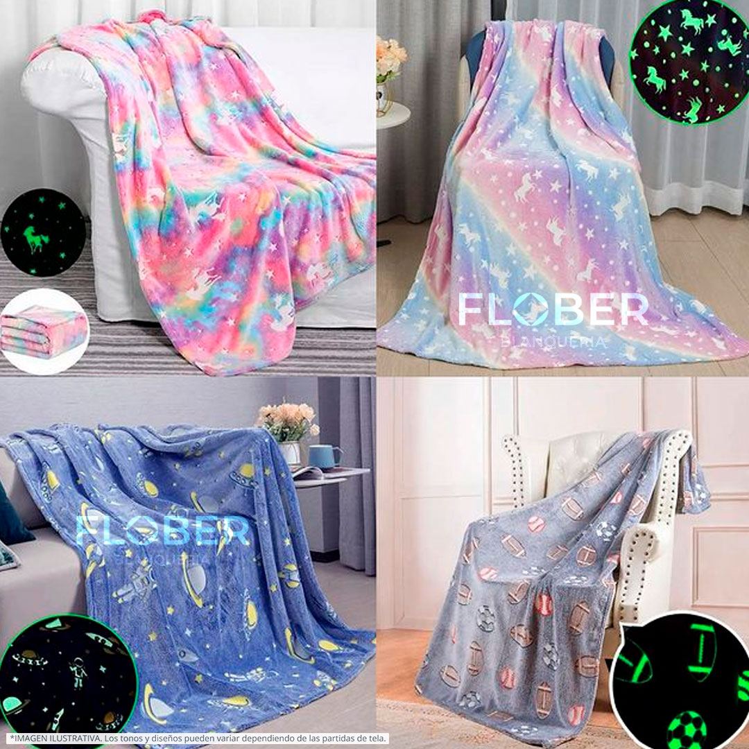 1, 1 ½ y TWIN SIZE - FRAZADA LINEA LUMINOSA MAGIC CON CORDERITO, la original que brilla en la oscuridad!
