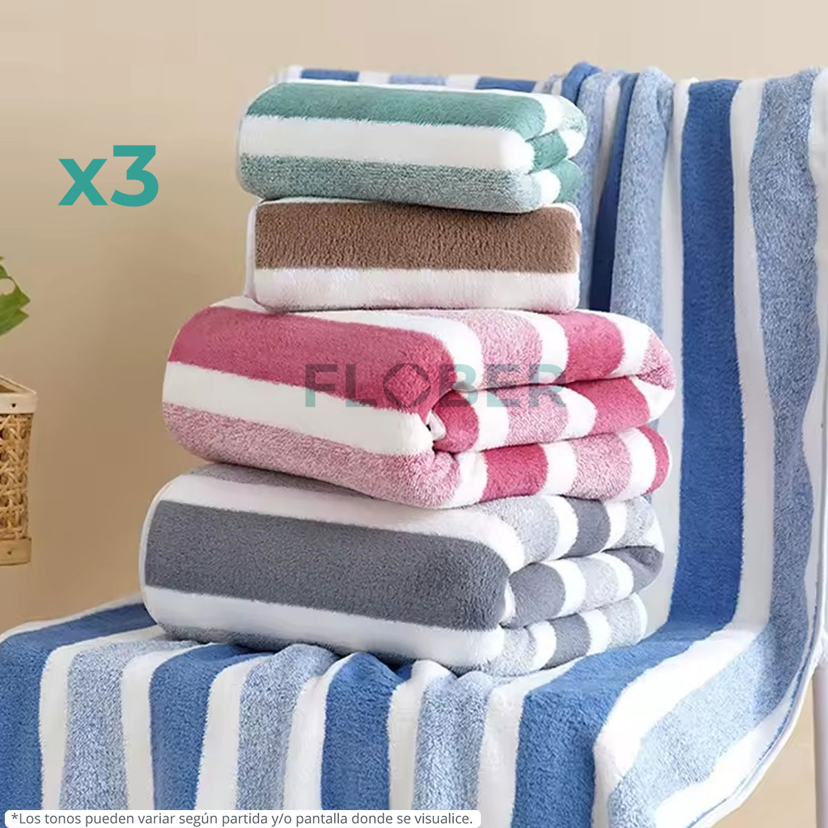 SET DE 3 TOALLAS: 1 TOALLON + 1 TOALLA + 1 TOALLITA IMPORTADAS SECADO RÁPIDO